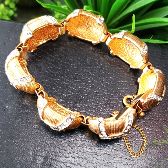 VTG High End Ciner Unsigned Pave Set Rhinestone Oval Gold Link Designer Bracelet - Picture 11 of 13
